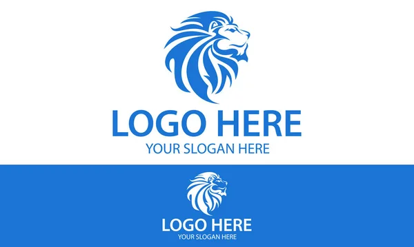Blauw Kleur Gevaar Leeuw Gezicht Logo Ontwerp — Stockvector