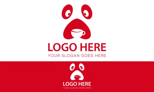 Red Color Negative Space Dog Face Cup Coffee Logo Design — стоковий вектор