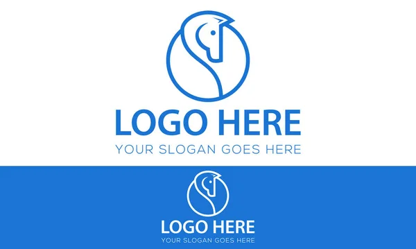 Blauwe Kleur Lijn Art Horse Logo Design — Stockvector