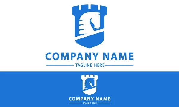 Blue Color Chess Horse Castle Logo Design — Stock Vector
