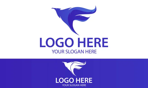 Mavi Renk Soyut Harf Phoenix Kuş Logosu Tasarımı — Stok Vektör