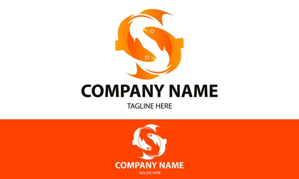 Orange Color Fish Circle Wave Logo Design — Stock Vector