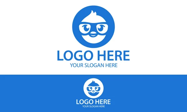 Mavi Renkli Basit Çizgi Film Kuş Gözlüğü Logo Tasarımı — Stok Vektör