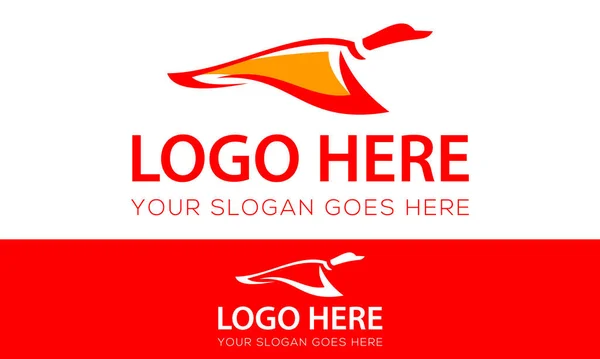 Orange Färg Flying Duck Stork Fågel Tecknad Logotyp Design — Stock vektor