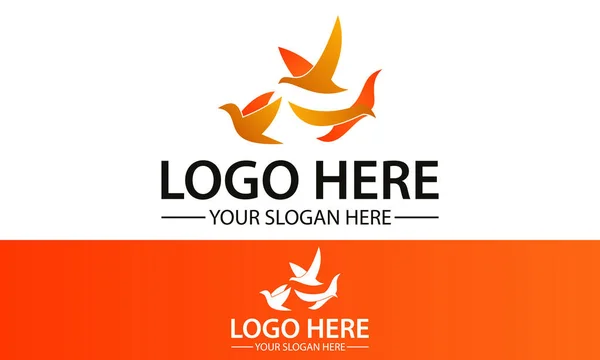 Orange Färg Tre Fågel Flyga Tillsammans Logotyp Design — Stock vektor