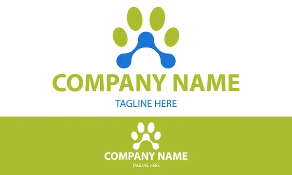 Colore Blu Verde Collegare Tech Animal Paw Logo Design — Vettoriale Stock