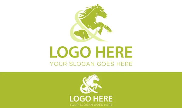 Πράσινο Χρώμα Άλογο Των Ζώων Και Σκυλί Λογότυπο Σχεδιασμός — Διανυσματικό Αρχείο