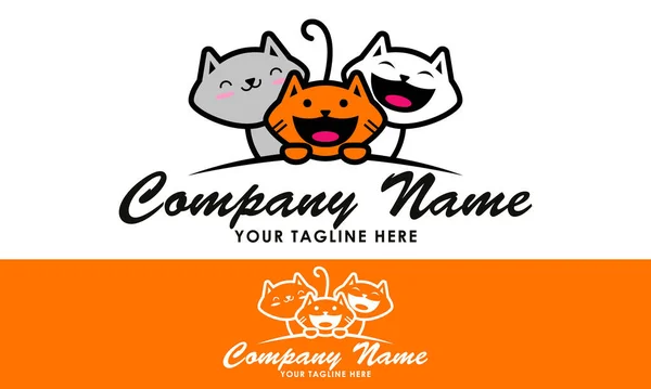 Colorful Happy Three Animal Cat Cartoon Logo Design