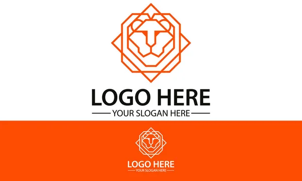 Couleur Orange Ligne Géométrique Art Tête Lion Logo Design — Image vectorielle