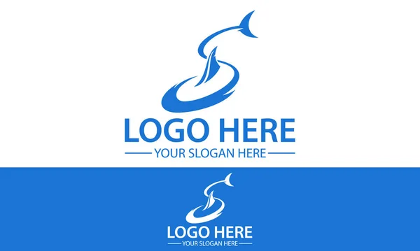 Mavi Renkli Lüks Dalgalı Köpekbalığı Logosu Tasarımı — Stok Vektör