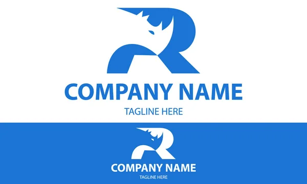 Blue Color Initial Letter Rhino Logo Design — Stock Vector