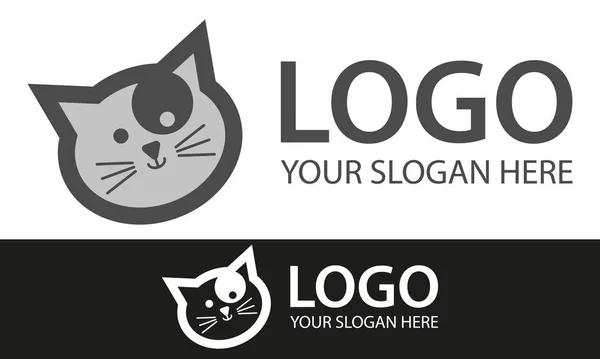 Γκρι Χρώμα Καρτούν Ευτυχής Γάτα Επικεφαλής Λογότυπου Σχεδιασμό Royalty Free Διανύσματα Αρχείου
