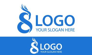 Mavi Renk Numara 8 Phoenix Kuş Kafası Logosu Tasarımı