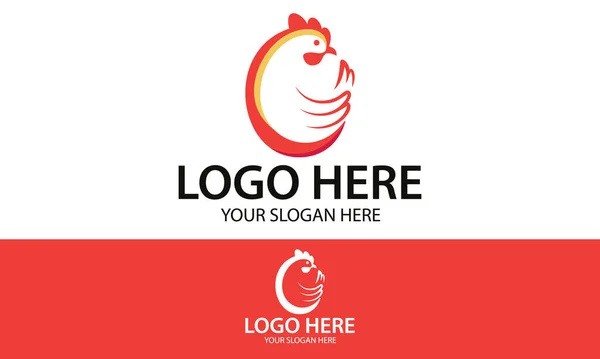 Orange Color Line Art Love Chicken Logo Design — Stock Vector