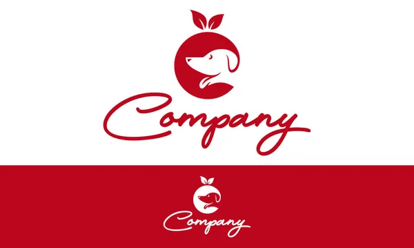 Red Color Apple Negative Space Dog Logo Design — Vettoriale Stock