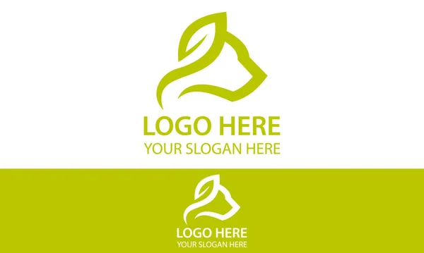 Green Color Line Art Head Leaf Logo Design — стоковий вектор