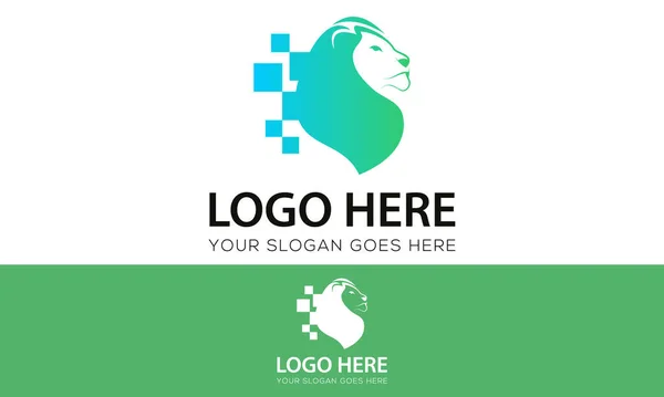 Green Color Abstract Leon Head Pixel Logo Design — 스톡 벡터