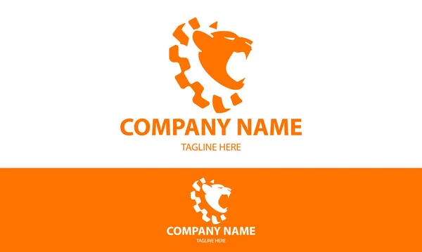 Orange Color Abstract Leon Head Gear Logo Design — Stock Vector