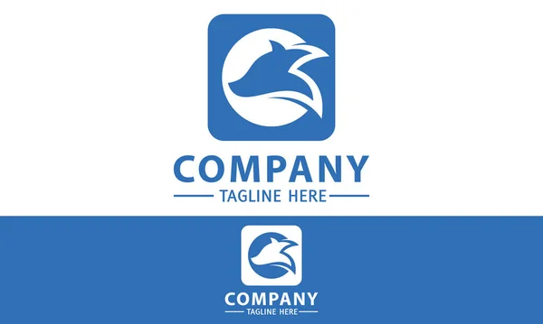 Mavi Renk Meydanı Hayvan Tilki Baş Logosu Tasarımı — Stok Vektör