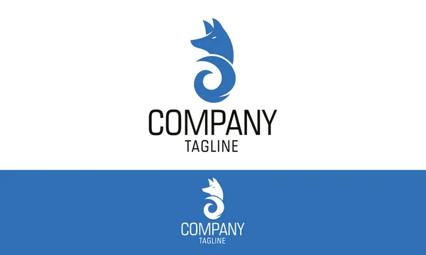 Mavi Renkli Soyut Tilki Başı Kuyruk Logosu Tasarımı — Stok Vektör