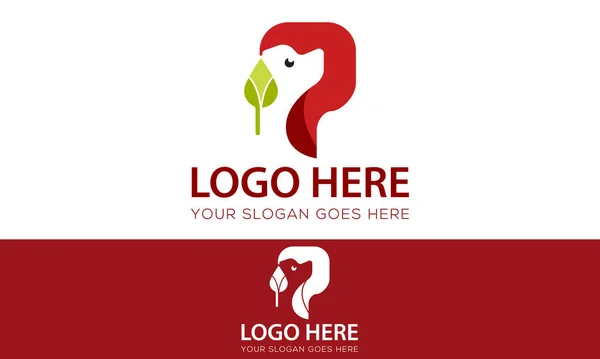 Red Color Initial Letter Negative Space Dog Logo Design — Vettoriale Stock