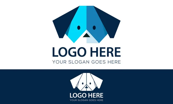 Colore Blu Cane Carta Piegare Logo Design — Vettoriale Stock