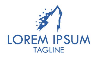 Mavi Renkli Kurt baş pikselin soyut logo tasarımı