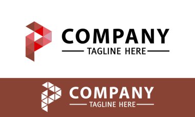 Kırmızı Renkli Harf P Altıgen Üçgen Logo Tasarımı