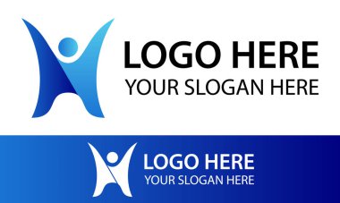 Mavi Renkli Harf H Soyut İnsan Logosu Tasarımı