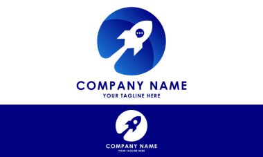 Mavi Renk Negatif Uzay Roketi Fırlatma Logosu Tasarımı