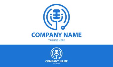 Mavi Renkli Mic Podcast Çizgi Sanat Logosu Tasarımı