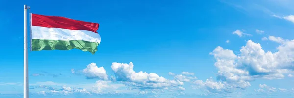 Hungary Flag State Europe Flag Waving Blue Sky Beautiful Clouds — Stock fotografie