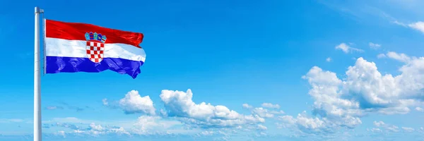 Croatia Flag State Europe Flag Waving Blue Sky Beautiful Clouds — Stockfoto