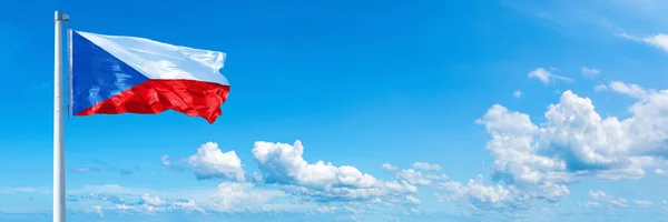 Czech Flag State Europe Flag Waving Blue Sky Beautiful Clouds — стоковое фото