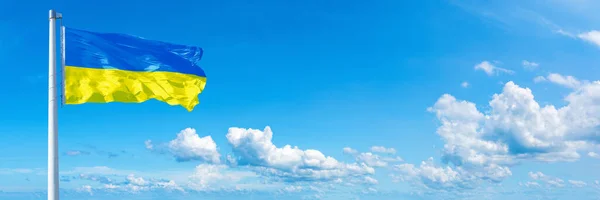 Ukraine Flag State Europe Flag Waving Blue Sky Beautiful Clouds — стокове фото