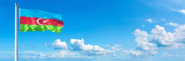 Azerbaijan Flag State Europe Flag Waving Blue Sky Beautiful Clouds — Stock Fotó