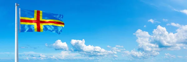 Aland Flag State Europe Flag Waving Blue Sky Beautiful Clouds — Stockfoto