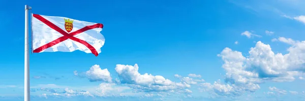 Jersey Flag State Europe Flag Waving Blue Sky Beautiful Clouds — kuvapankkivalokuva