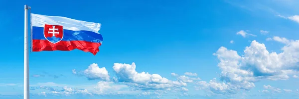 Slovakia Flag State Europe Flag Waving Blue Sky Beautiful Clouds — стоковое фото