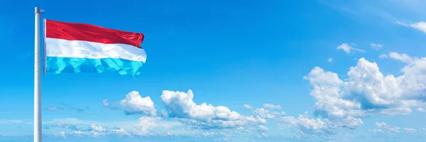 Luxembourg Flag State Europe Flag Waving Blue Sky Beautiful Clouds — Zdjęcie stockowe