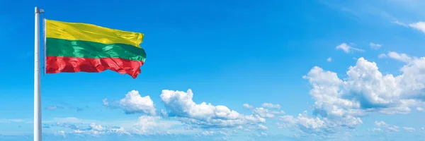 Lithuania Flag State Europe Flag Waving Blue Sky Beautiful Clouds — 图库照片