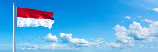 Monaco Flag State Europe Flag Waving Blue Sky Beautiful Clouds — Stockfoto