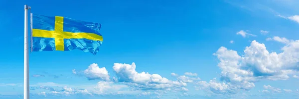 Sweden Flag State Europe Flag Waving Blue Sky Beautiful Clouds — стоковое фото
