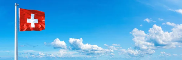 Switzerland Flag State Europe Flag Waving Blue Sky Beautiful Clouds — Stock Fotó