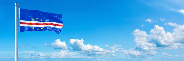 Cape Verde Flag State Africa Flag Waving Blue Sky Beautiful — ストック写真