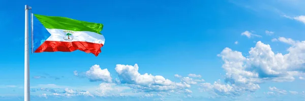 Equatorial Guinea Flag State Africa Flag Waving Blue Sky Beautiful — стокове фото