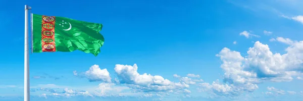 Turkmenistan Flag State Asia Flag Waving Blue Sky Beautiful Clouds — Stock Photo, Image