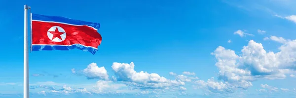 North Korea Flag State Asia Flag Waving Blue Sky Beautiful — ストック写真