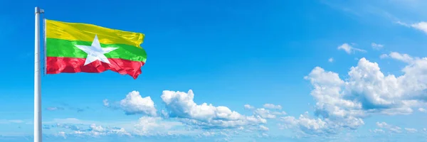 Myanmar Flag State Asia Flag Waving Blue Sky Beautiful Clouds — Stok fotoğraf