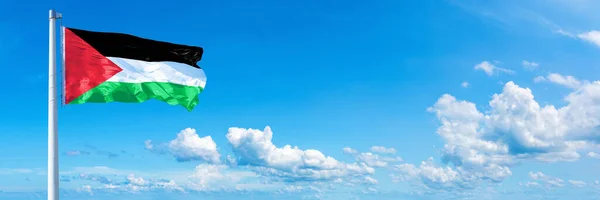 Palestine Flag State Asia Flag Waving Blue Sky Beautiful Clouds — 图库照片